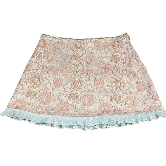 Kimchi Blue Jacquard Mini Skirt Medium Pink Coquette Ruffle Regencycore Rococo - Picture 1 of 6